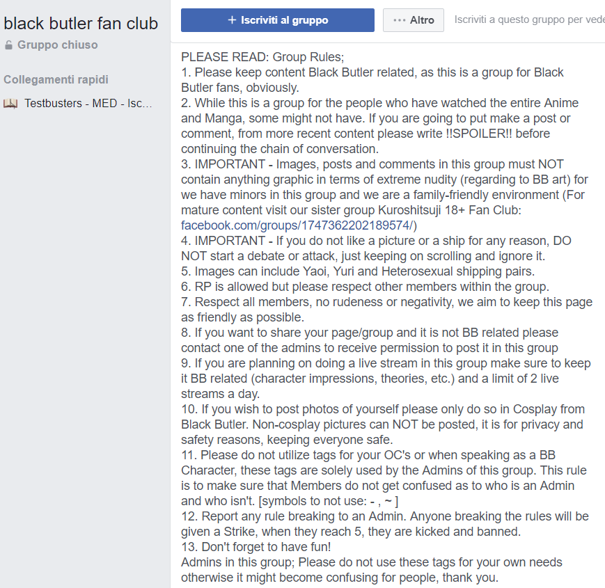 Facebook, screenshot, black butler fan club