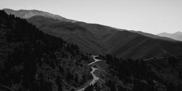 Albanian mountain views in black and white