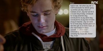 Isak is reading a text message from Even in season 3 of SKAM.
