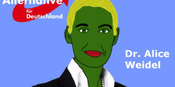 Meme Alice Weidel from Alternative fur Deutschland as Pepe The Frog  in the meme war
