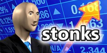 a meme showing a character next to a graph labelled "stonk"
